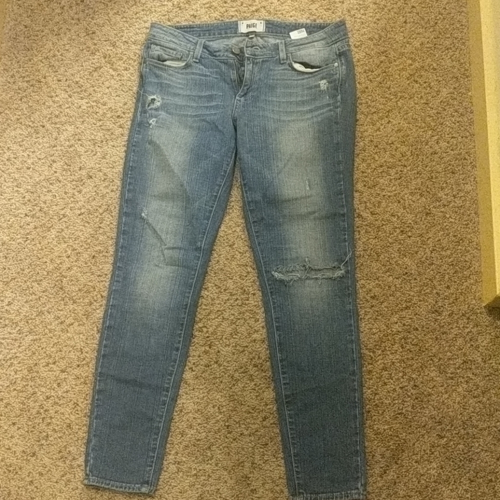 Paige Ripped Blue Skinny Jeans Size 28